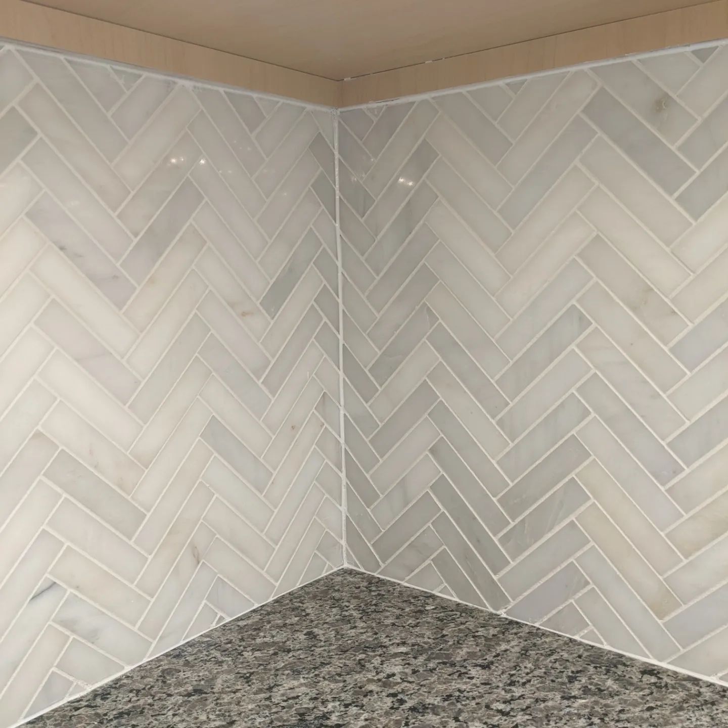 Herringbone Backsplash Corner Detail