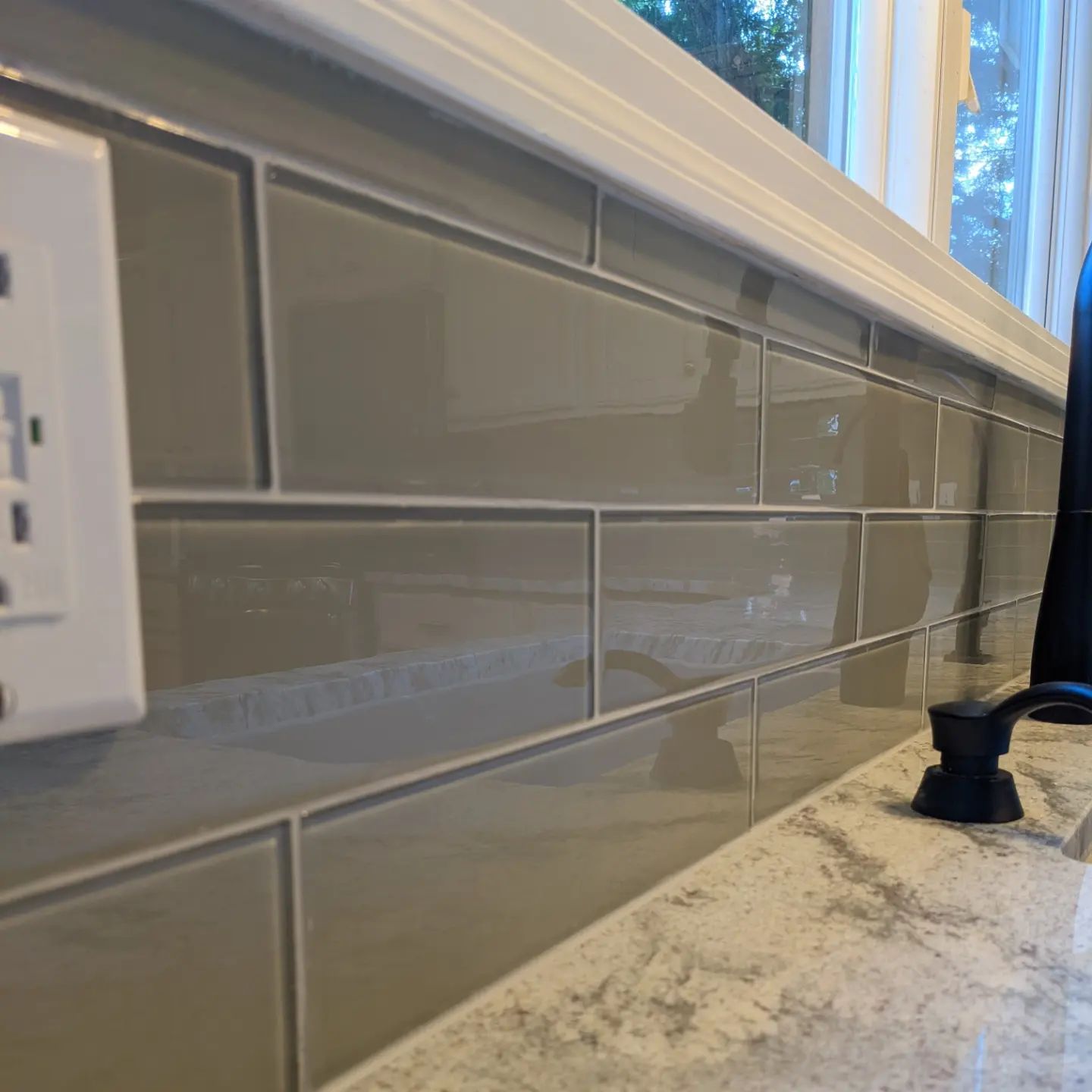 Kitchen Backsplash - Green Glass Tile Close-up