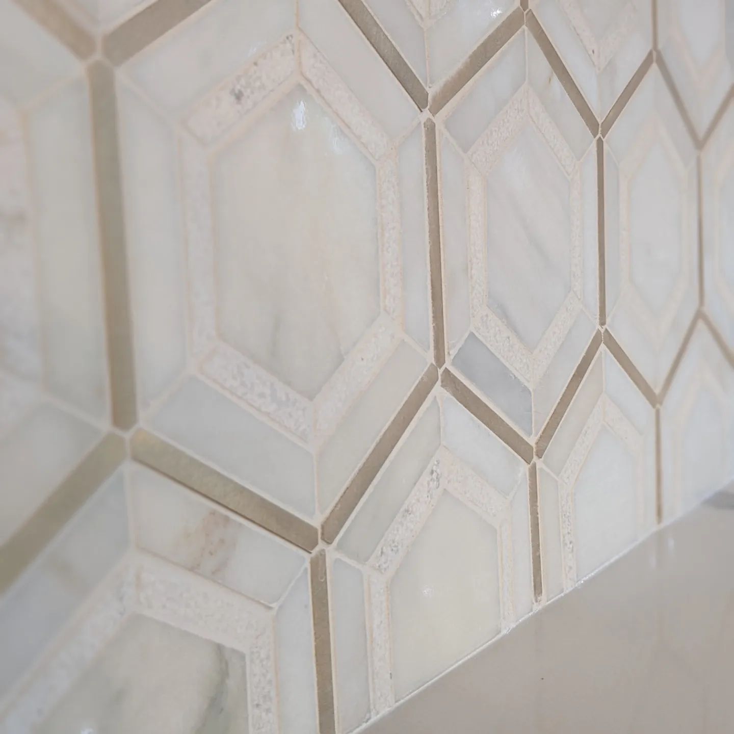 Kitchen Backsplash and Bar Back - Hex Tile Detail