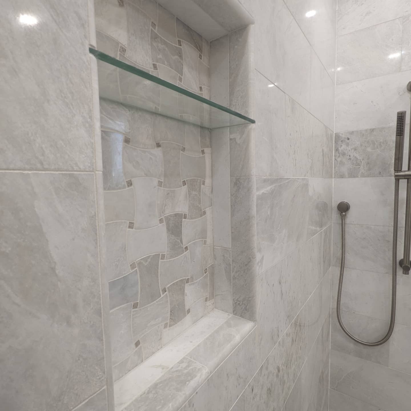 Shower Remodel - Basketweave Tile Niche