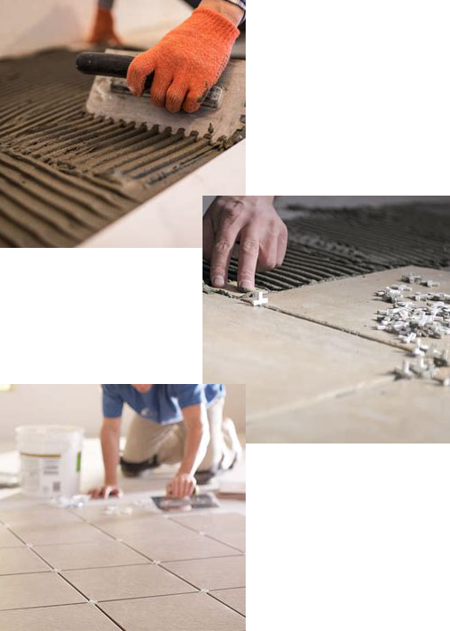 Craftsmen installing tile